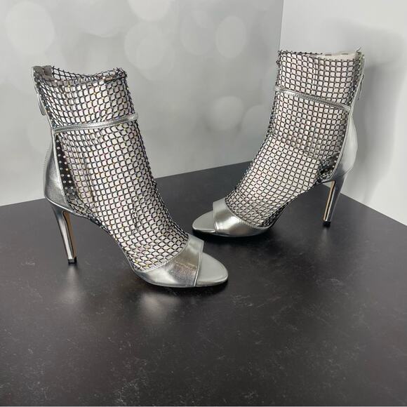 Nine West Imery Mesh Peep Toe Booties Silver Women’s Sz 6.5 - Picture 4 of 8